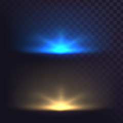 Isolated blue and orange light source, explosion, glow, sun, flash