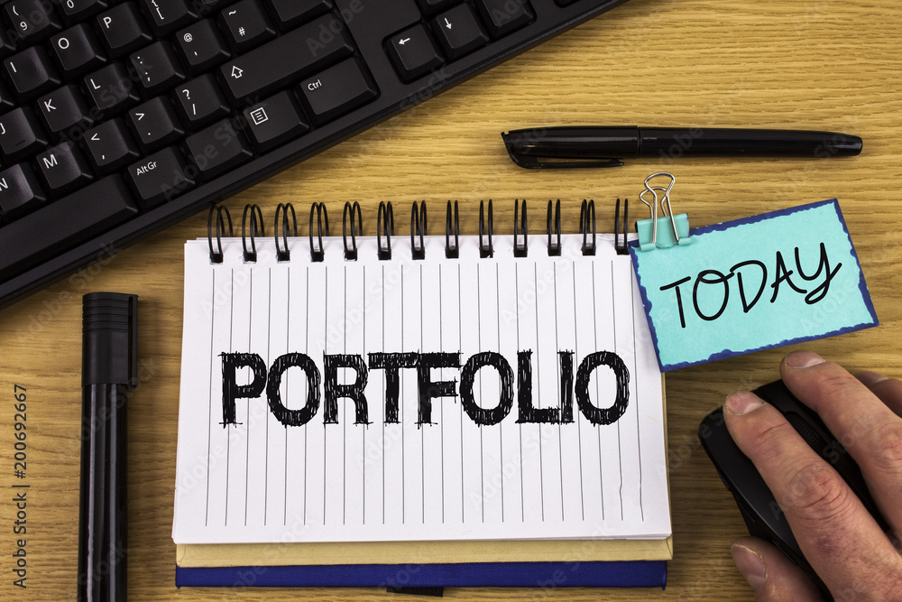 Poster text sign showing portfolio. conceptual photo examples of work used to apply for a job combination o