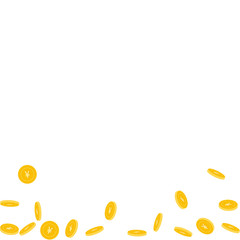 Chinese yuan coins falling. Scattered sparse CNY coins on white background. Rare abstract bottom vector illustration. Jackpot or success concept.