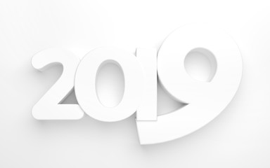 2019 bold letters white 3d rendering background
