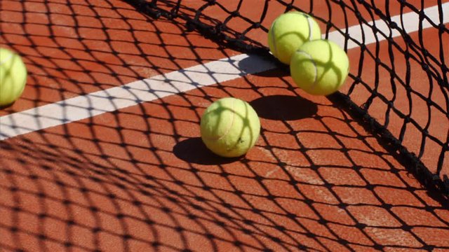 Slow Motion Of Tennis Balls Falling By The Net, 4k