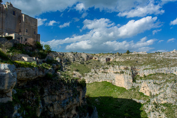 Fototapeta na wymiar Horizontal View of the Gravina of the Sassi of Matera. Matera, South of Italy