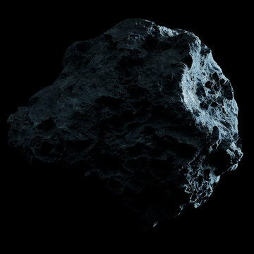 Dark rock asteroid isolated 3D rendering