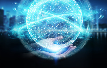 Businessman using digital network connection sphere 3D rendering