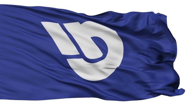 Toride flag, Ibaraki prefecture, realistic animation isolated on white seamless loop - 10 seconds long (alpha channel is included)