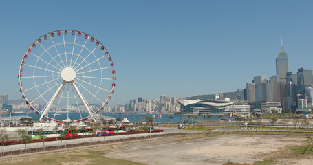 Naklejka premium Hong Kong city landmark and blue sky