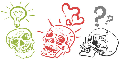 Illustration group skulls. Hand-drawn on white background. Concept: life, love, idea. Great design for any purposes. Colorful image, Vector