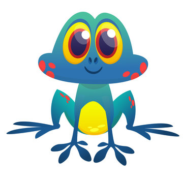  Funny blue acid frog cartoon character. Vector illustration. Design for print, children book illustration or party decoration