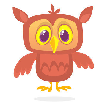 Funny cartoon owl with big eyes. Vector illustration. Design for print,cartboard,  children book illustration or party decoration