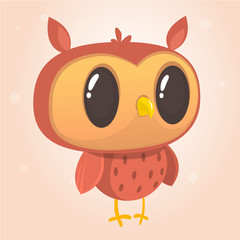 Funny cartoon owl with big eyes. Vector illustration. Design for print, children book illustration or party decoration
