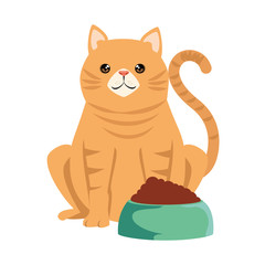 cute cat mascot with dish food character vector illustration design