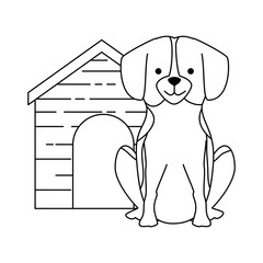 cute dog breed with wooden house character vector illustration design