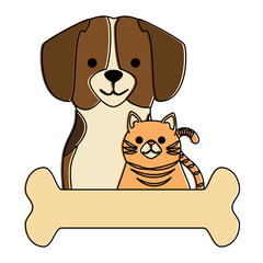 cute dog and cat with bone characters vector illustration design