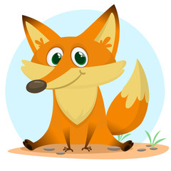 Cute happy fox . Vector illustration with an animal in cartoon style.