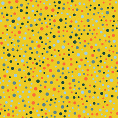 Image of Colorful polka dots seamless pattern on bright 26 background. Breathtaking classic colorful polka dots textile pattern. Seamless scattered confetti fall chaotic decor. Abstract vector illustration. printed on Printed Glass Splashbacks