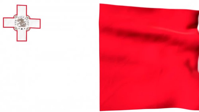 The waving flag of Malta opens up the view to the position of Malta on a colored world map