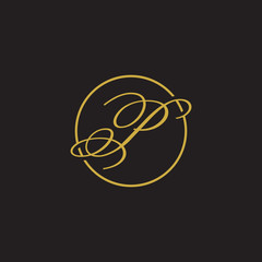 initial letter logo script circle gold