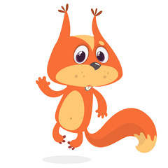 Jumping cartoon squirrel. Vector illustration isolated on white