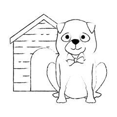 cute dog breed with wooden house character vector illustration design