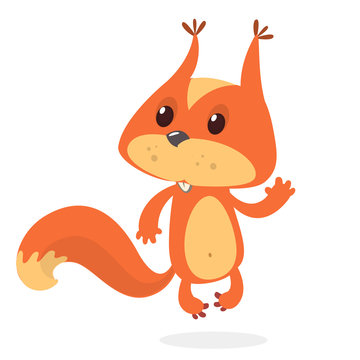 Red Squirrel Vector Illustration. Cartoon squirrel character waving paw