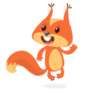 Cute cartoon squirrel in playful mood. Vector illustration.