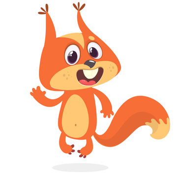 Cute cartoon squirrel waving paw. Vector clip art illustration with simple gradients.