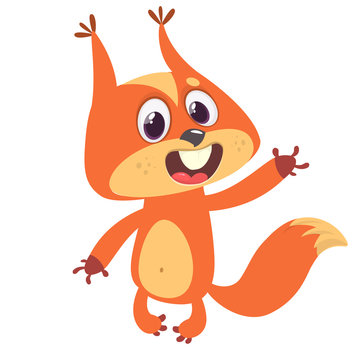 Cute cartoon squirrel make welcome gesture. Vector illustration.
