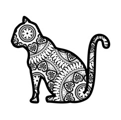 monochrome cat with mandala pattern vector illustration design