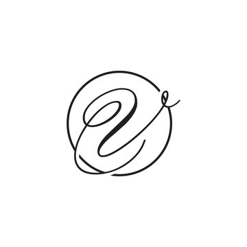 initial letter V logo script circle black