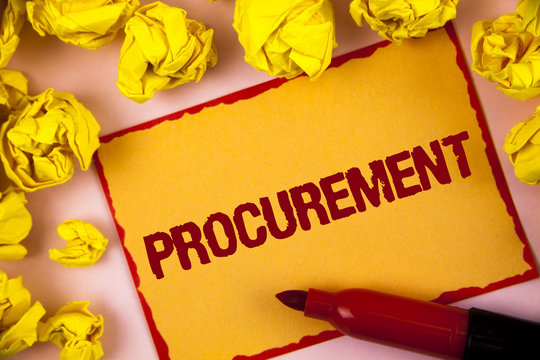 Writing note showing  Procurement. Business photo showcasing Obtaining Procuring Something Purchase of equipment and supplies written on Sticky Note paper within Paper Balls on plain background.