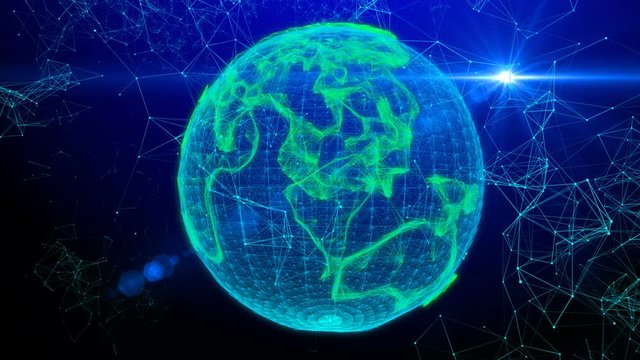animation of lines and dots in cyberspace forming the planet earth