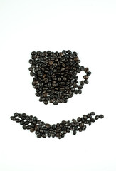white background and coffee beans, smile coffee cup design vertical