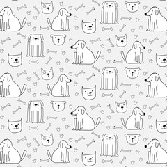 Fototapeta na wymiar Hand Drawn Cute Dogs Pattern Background. Vector Illustration.
