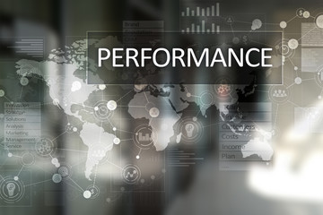 Performance indicator on virtual screen. KPI. Business growth strategy.