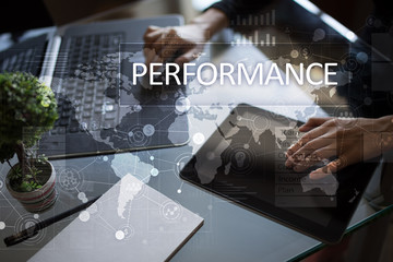 Fototapeta na wymiar Performance indicator on virtual screen. KPI. Business growth strategy.