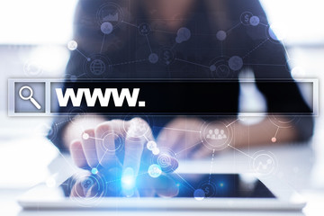 Search bar with www text. Web site, URL. Digital marketing. Business, internet and technology concept.