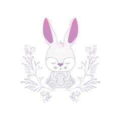 cute rabbit with egg and wreath easter celebration