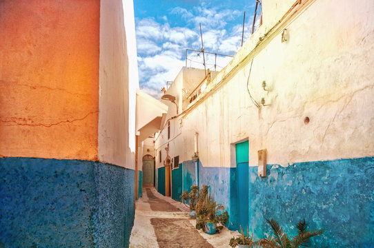 Narrow street in one of the cities of Morocco