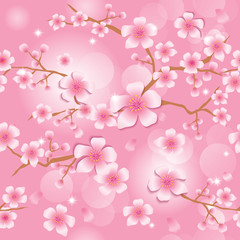Fototapeta na wymiar Sakura flowers design for seamless pattern on pink background.