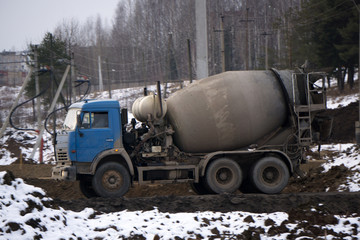 cement truck p-MIX concrete Photo on the road no near the center,