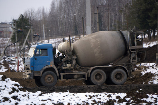 cement truck p-MIX concrete Photo on the road no near the center,