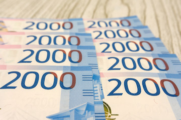 Stack of various of israeli shekel money bills - Top View.