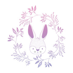 cute rabbit head with wreath easter celebration