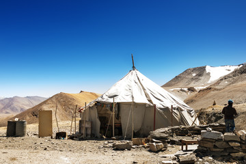 Fabric tent or ger at Tibetan Plateau create to hotel for traveler