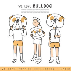 Boy and Girl Holding Puppy's face :  Vector Illustration