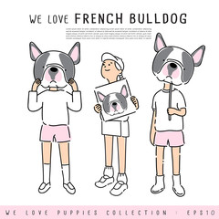 Boy and Girl Holding Puppy's face :  Vector Illustration