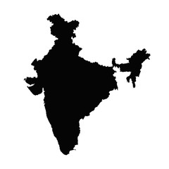 India map silhouette in black on a white background isolated.