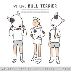 Boy and Girl Holding Puppy's face :  Vector Illustration