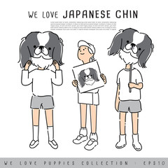 Boy and Girl Holding Puppy's face :  Vector Illustration