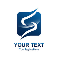 Letter S logo design template colored blue square wave swoosh design for business and company identity. Abstract initial S alphabet logo element.